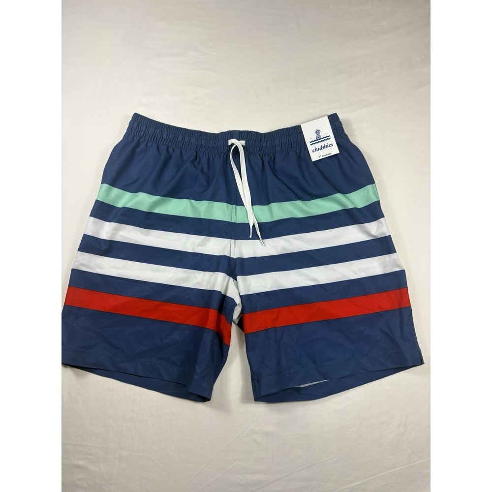 NWT Chubbies 7" Classic Striped Swim Trunks Men's Large.